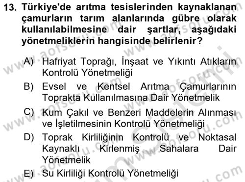 Çevre Sağlığı ve Güvenliği Dersi 2024 - 2025 Yılı (Vize) Ara Sınav Soruları 13. Soru