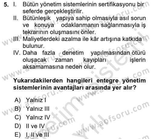 Çevre Sağlığı ve Güvenliği Dersi 2024 - 2025 Yılı (Vize) Ara Sınav Soruları 5. Soru