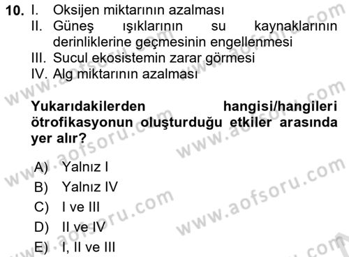 Çevre Sağlığı ve Güvenliği Dersi 2024 - 2025 Yılı (Final) Dönem Sonu Sınav Soruları 10. Soru