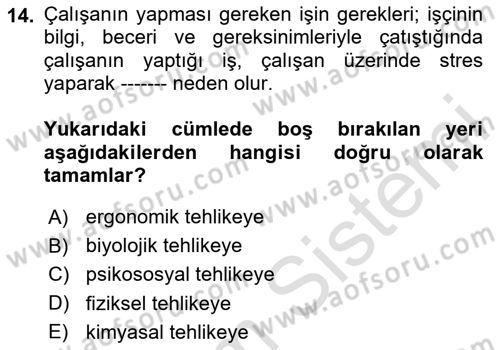 Çevre Sağlığı ve Güvenliği Dersi 2024 - 2025 Yılı (Final) Dönem Sonu Sınav Soruları 14. Soru