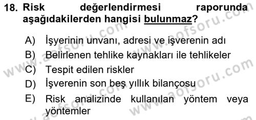 Çevre Sağlığı ve Güvenliği Dersi 2024 - 2025 Yılı (Final) Dönem Sonu Sınav Soruları 18. Soru