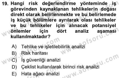 Çevre Sağlığı ve Güvenliği Dersi 2024 - 2025 Yılı (Final) Dönem Sonu Sınav Soruları 19. Soru