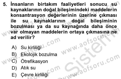 Çevre Sağlığı ve Güvenliği Dersi 2024 - 2025 Yılı (Final) Dönem Sonu Sınav Soruları 5. Soru