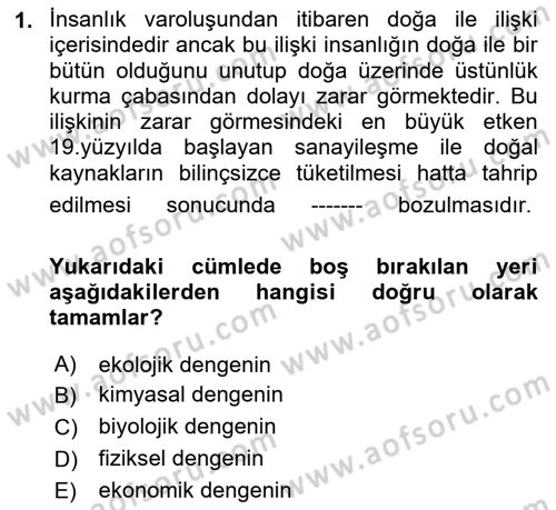 Çevre Sağlığı ve Güvenliği Dersi 2025 - 2026 Yılı (Vize) Ara Sınav Soruları 1. Soru