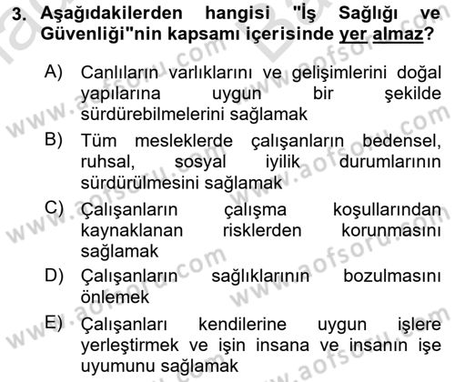 Çevre Sağlığı ve Güvenliği Dersi 2025 - 2026 Yılı (Vize) Ara Sınav Soruları 3. Soru