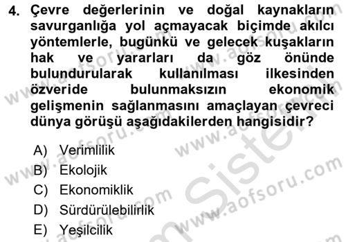Çevre Sağlığı ve Güvenliği Dersi 2025 - 2026 Yılı (Vize) Ara Sınav Soruları 4. Soru