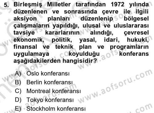 Çevre Sağlığı ve Güvenliği Dersi 2025 - 2026 Yılı (Vize) Ara Sınav Soruları 5. Soru