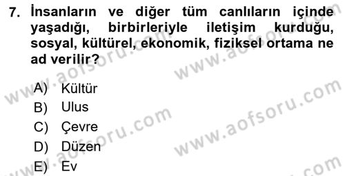 Çevre Sağlığı ve Güvenliği Dersi 2025 - 2026 Yılı (Vize) Ara Sınav Soruları 7. Soru