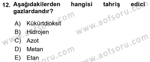 Çevre Sağlığı ve Güvenliği Dersi 2025 - 2026 Yılı (Final) Dönem Sonu Sınav Soruları 12. Soru