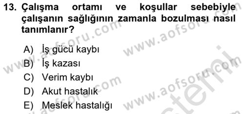 Çevre Sağlığı ve Güvenliği Dersi 2025 - 2026 Yılı (Final) Dönem Sonu Sınav Soruları 13. Soru