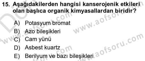 Çevre Sağlığı ve Güvenliği Dersi 2025 - 2026 Yılı (Final) Dönem Sonu Sınav Soruları 15. Soru