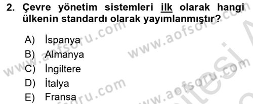 Çevre Sağlığı ve Güvenliği Dersi 2025 - 2026 Yılı (Final) Dönem Sonu Sınav Soruları 2. Soru