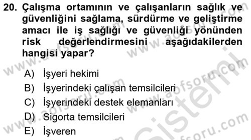 Çevre Sağlığı ve Güvenliği Dersi 2025 - 2026 Yılı (Final) Dönem Sonu Sınav Soruları 20. Soru