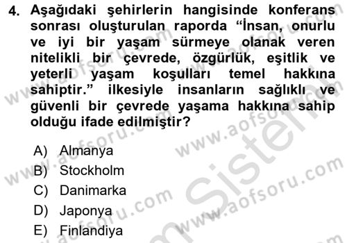 Çevre Sağlığı ve Güvenliği Dersi 2025 - 2026 Yılı (Final) Dönem Sonu Sınav Soruları 4. Soru