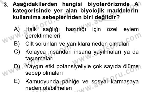 Afet, Acil Durum ve Endüstriyel Kazalarda İş Sağlığı ve Güvenliği Dersi 2021 - 2022 Yılı Yaz Okulu Sınav Soruları 3. Soru