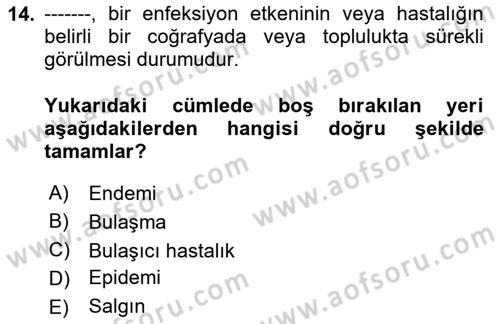 Afet, Acil Durum ve Endüstriyel Kazalarda İş Sağlığı ve Güvenliği Dersi 2023 - 2024 Yılı Yaz Okulu Sınav Soruları 14. Soru