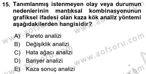 Afet, Acil Durum ve Endüstriyel Kazalarda İş Sağlığı ve Güvenliği Dersi 2023 - 2024 Yılı Yaz Okulu Sınav Soruları 15. Soru