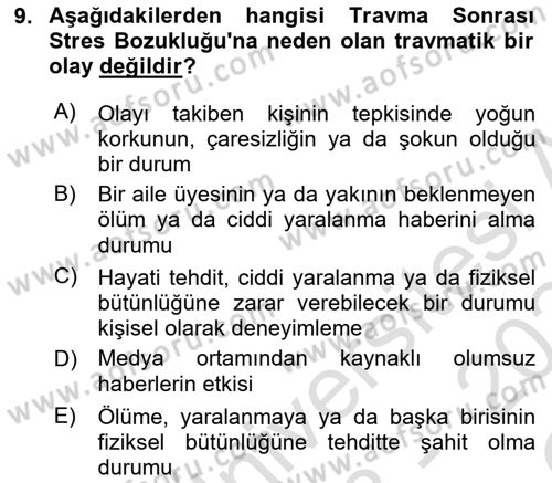 Afet, Acil Durum ve Endüstriyel Kazalarda İş Sağlığı ve Güvenliği Dersi 2023 - 2024 Yılı Yaz Okulu Sınav Soruları 9. Soru