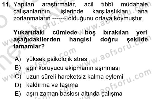 Afet, Acil Durum ve Endüstriyel Kazalarda İş Sağlığı ve Güvenliği Dersi 2024 - 2025 Yılı (Vize) Ara Sınav Soruları 11. Soru