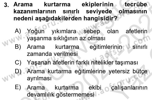 Afet, Acil Durum ve Endüstriyel Kazalarda İş Sağlığı ve Güvenliği Dersi 2024 - 2025 Yılı Yaz Okulu Sınav Soruları 3. Soru