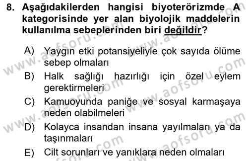 Afet, Acil Durum ve Endüstriyel Kazalarda İş Sağlığı ve Güvenliği Dersi 2024 - 2025 Yılı Yaz Okulu Sınav Soruları 8. Soru