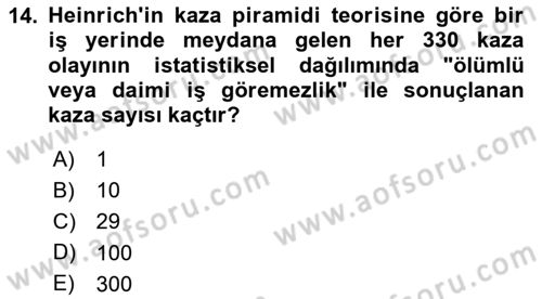 Afet, Acil Durum ve Endüstriyel Kazalarda İş Sağlığı ve Güvenliği Dersi 2025 - 2026 Yılı (Final) Dönem Sonu Sınav Soruları 14. Soru