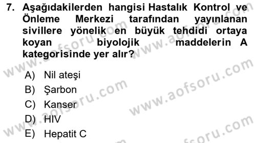 Afet ve Acil Durumlarda İş Sağlığı ve Güvenliği Dersi 2020 - 2021 Yılı Yaz Okulu Sınavı 7. Soru