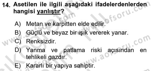 Temel Yangın Güvenliği Dersi 2020 - 2021 Yılı Yaz Okulu Sınavı 14. Soru