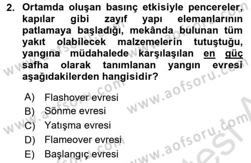 Temel Yangın Güvenliği Dersi 2020 - 2021 Yılı Yaz Okulu Sınavı 2. Soru