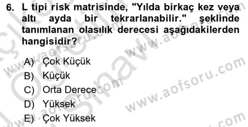 Temel Yangın Güvenliği Dersi 2020 - 2021 Yılı Yaz Okulu Sınavı 6. Soru