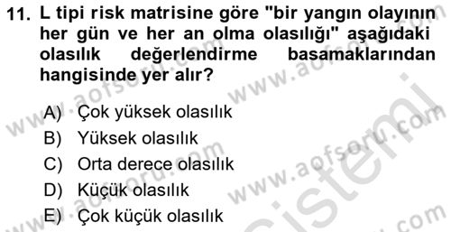 Temel Yangın Güvenliği Dersi 2021 - 2022 Yılı (Vize) Ara Sınav Soruları 11. Soru
