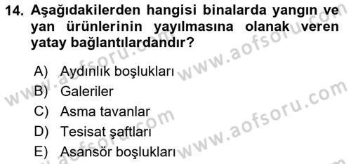 Temel Yangın Güvenliği Dersi 2021 - 2022 Yılı (Vize) Ara Sınav Soruları 14. Soru