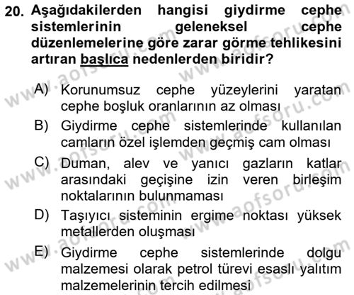 Temel Yangın Güvenliği Dersi 2021 - 2022 Yılı (Vize) Ara Sınav Soruları 20. Soru