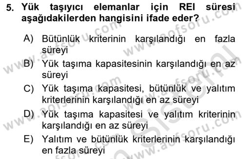 Temel Yangın Güvenliği Dersi 2021 - 2022 Yılı (Final) Dönem Sonu Sınav Soruları 5. Soru