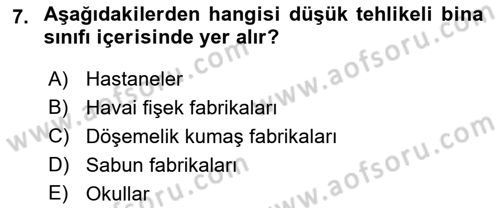 Temel Yangın Güvenliği Dersi 2021 - 2022 Yılı (Final) Dönem Sonu Sınav Soruları 7. Soru
