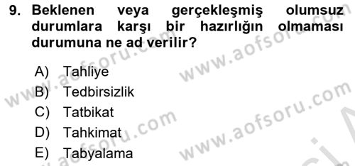 Temel Yangın Güvenliği Dersi 2021 - 2022 Yılı (Final) Dönem Sonu Sınav Soruları 9. Soru