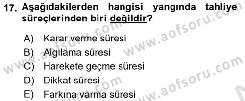 Temel Yangın Güvenliği Dersi 2021 - 2022 Yılı Yaz Okulu Sınav Soruları 17. Soru