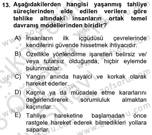 Temel Yangın Güvenliği Dersi 2022 - 2023 Yılı Yaz Okulu Sınavı 13. Soru