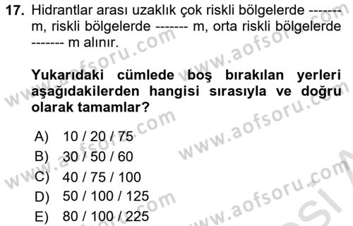 Temel Yangın Güvenliği Dersi 2022 - 2023 Yılı Yaz Okulu Sınavı 17. Soru