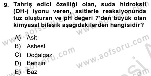 Temel Yangın Güvenliği Dersi 2022 - 2023 Yılı Yaz Okulu Sınavı 9. Soru