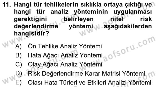 Temel Yangın Güvenliği Dersi 2023 - 2024 Yılı (Vize) Ara Sınavı 11. Soru