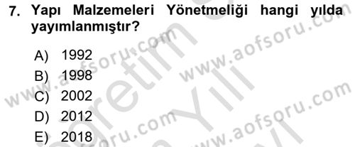 Temel Yangın Güvenliği Dersi 2023 - 2024 Yılı (Vize) Ara Sınavı 7. Soru