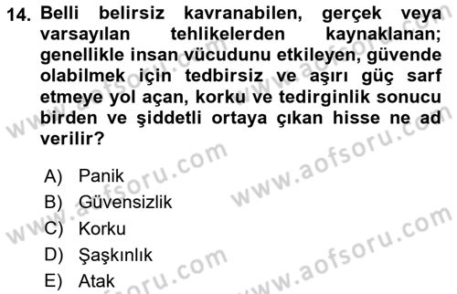 Temel Yangın Güvenliği Dersi 2023 - 2024 Yılı (Final) Dönem Sonu Sınavı 14. Soru