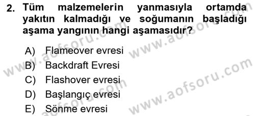 Temel Yangın Güvenliği Dersi 2023 - 2024 Yılı (Final) Dönem Sonu Sınavı 2. Soru