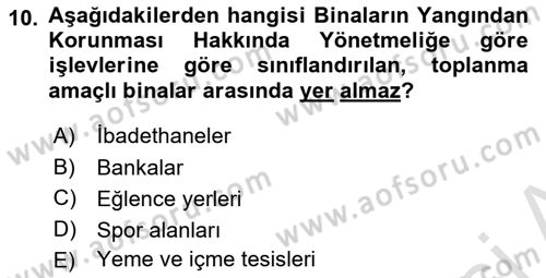 Temel Yangın Güvenliği Dersi 2023 - 2024 Yılı Yaz Okulu Sınav Soruları 10. Soru