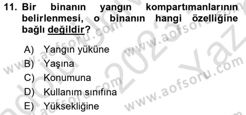 Temel Yangın Güvenliği Dersi 2023 - 2024 Yılı Yaz Okulu Sınav Soruları 11. Soru
