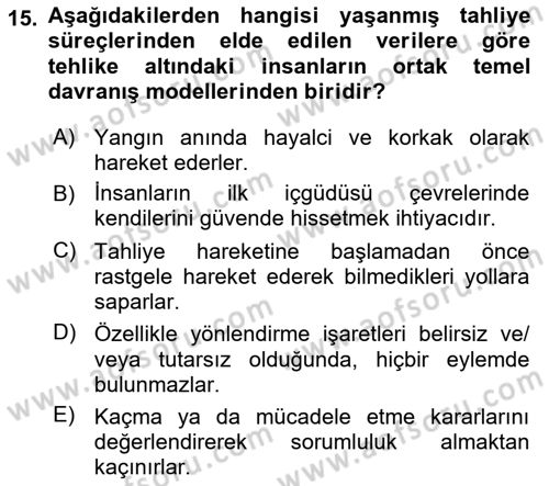 Temel Yangın Güvenliği Dersi 2023 - 2024 Yılı Yaz Okulu Sınav Soruları 15. Soru