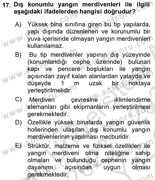 Temel Yangın Güvenliği Dersi 2023 - 2024 Yılı Yaz Okulu Sınav Soruları 17. Soru