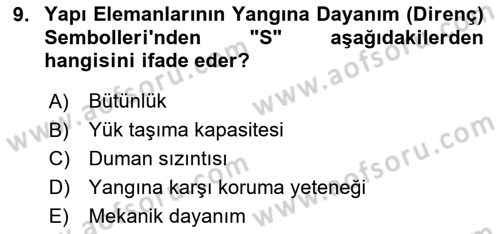 Temel Yangın Güvenliği Dersi 2023 - 2024 Yılı Yaz Okulu Sınav Soruları 9. Soru