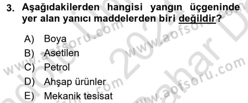 Temel Yangın Güvenliği Dersi 2024 - 2025 Yılı (Vize) Ara Sınav Soruları 3. Soru